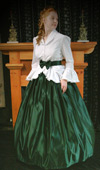 Eyelet blouse with silk hoop skirt